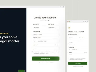 AMERICAN LEGAL -Sign Up Website Design account clean form illustration landing page log in new account product design register sign up form signin step ui ux web app web design website
