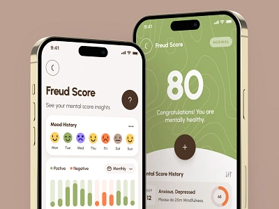 freud UI Kit: Mental Health AI App | Mindfulness Metrics UI/UX clean emotion tracker app flat green healthcare ai app healthcare app meditation app mental health mental health ai mental health app mindfulness app minimal mobile mood management app mood tracker mood tracker app orange ui ui kit wellness