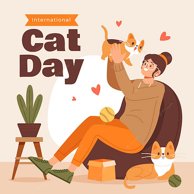 International Cat Day celebration animation cat cats design graphic design illustration international cat design poster ve vector