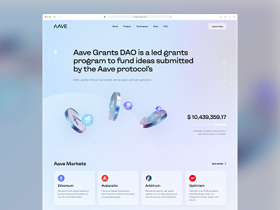 AAVE Website design 3d aave bitcoin blockchain crypto dao dapp defi dex fintech landing page product design startup ui ux web design website