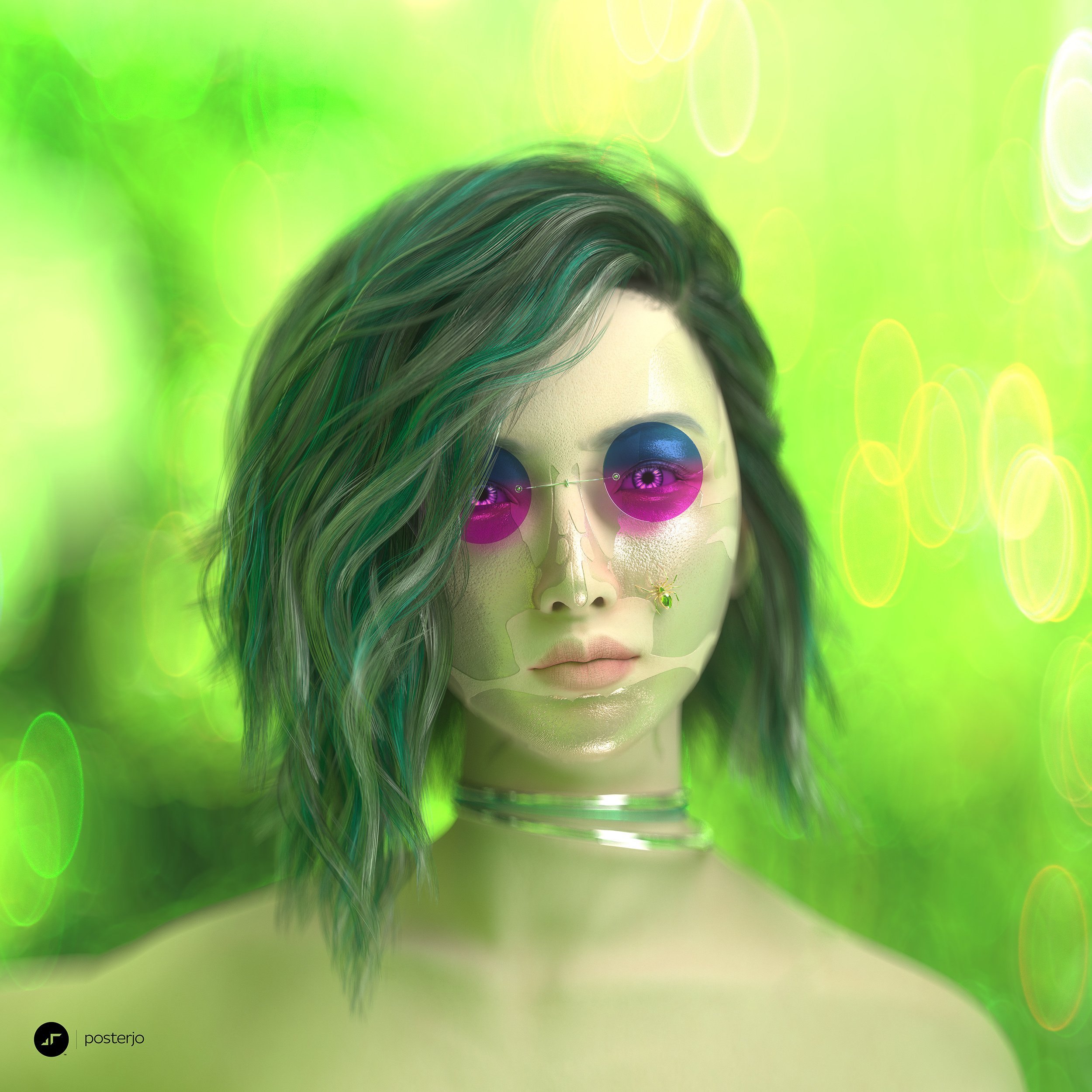 newgen posterjo #158 blender c4d cinema 4d colors cyberpunk glasses joan sterjo joansterjo lime octane posterjo render spider