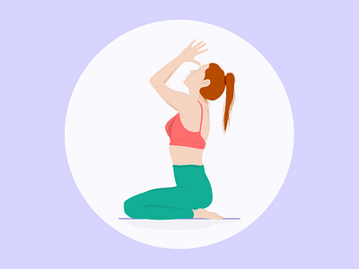 Flat illustration of a lady in easy and relaxing yoga pose design as a service designer on demand flat illustrations graphic design light purple pastel colours red hair yoga poses
