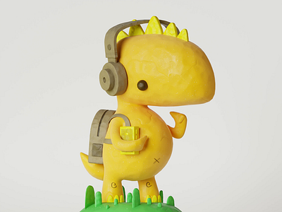 Walkman Dinosaur (3d clay version with animation material) 3d 3danimatoin 3dcharacters animation cgi characterdesign clay dino dribbble illustration jetpacks and rollerskates