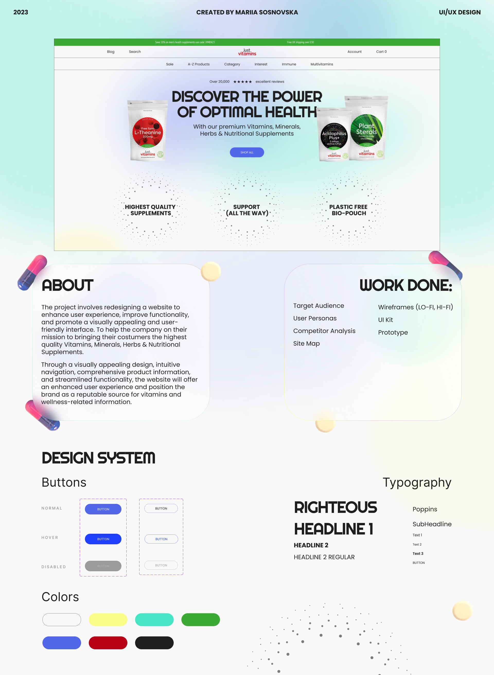 Vitamins Website Redesign designer freelance health illustration landingpage mockups redesign share ui ux vitamins webdesign wireframes