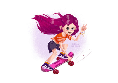 Girl on a skateboard (stylization) art commission book cover illustration brand character cartoon character character character design character development children children illustration girl illustration skate skateboard skater stylized