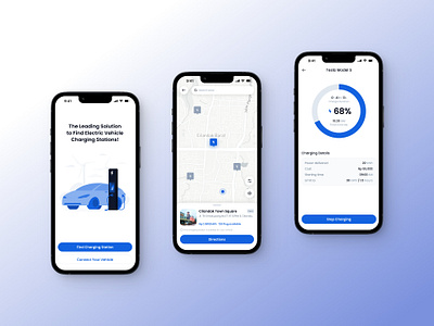 Electric Vehicle Charging Station Mobile App blue charging station electric car electric vehicle ui ux
