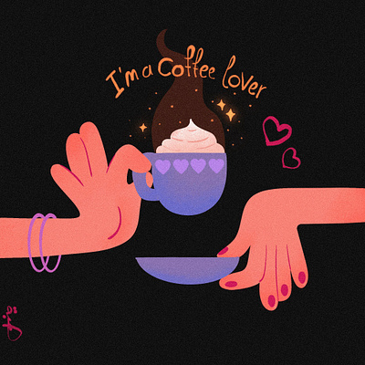 Coffee lover coffee delicious drink girl hands hands illustration love mug