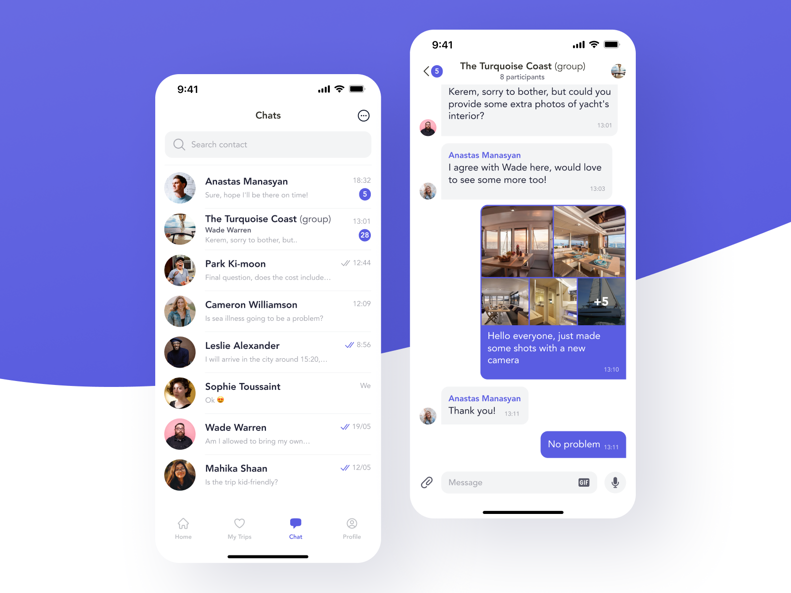 Yacht trips app | Chats screen by Zoftify — Travel UI/UX on Dribbble