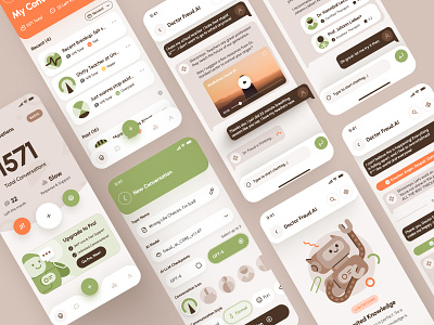 freud UI Kit: Mental Health AI App | AI Therapy Chatbot UI/UX ai assistant app app clean green healthcare ai mental health mental health ai mental health ai chatbot mental health app mental health chatbot mindfulness app minimal mobile mood app orange therapy app ui ui kit virtual care wellness