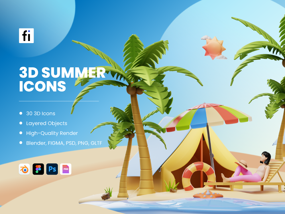 3D Summer Icon Set 3d branding design graphic design icons illustration ui