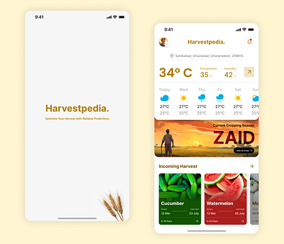 Harvestpedia: Harvest crop with reliable predictions clean crop farmer harvest minimalist ui ui design weather