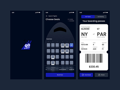 Go First Flight Booking App 2d 3d animation appdesign application booking bording colors desiggn flight gofirst logo lunch newflight tickets ui ux