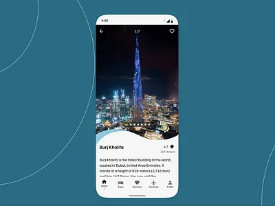 Parallax Effect - Destination Screen 2d animation app blue carousel clean design destination details effect holiday info minimal mobile motion graphics parallax scroll travel ui vacation