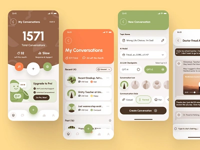 🧠freud UI Kit: Mental Health AI App | AI Therapy Chatbot UI/UX ai chatbot app clean flat green health health chatbot healthcare ai app mental health mental health ai mental health app mental health chatbot mindfulness app minimal orange therapy therapy app ui ui kit virtual care wellness chatbot