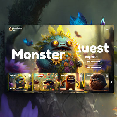 MonsterQuest Header für süße Abenteuer design game gaming header hero inspiration monster ui ux webapp webdesign website