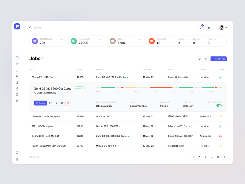 Prinfactory dashboard ecosystem management print saas task template ui