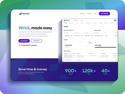 Landing page design exploration of NFT management dashboard blur dashboard diamond digital product fade glass gradient hero hero section homepage ill illustration landing page management nft product shape ui ux web3