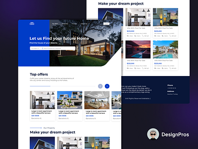 Real Estate project application design design designers designpros figma graphic design home page landing page real estate ui uiux ux website website design