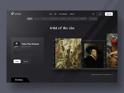 Artchain website | Dark mode 3d art artchain artist branding digital art e commerce gallery identity logo nft renaissance ui ux web