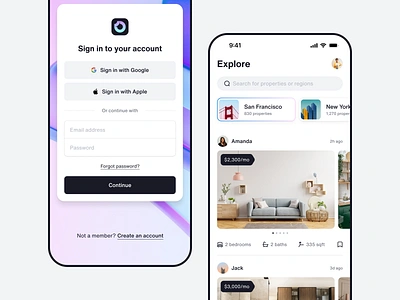 Real Estate App app clean design feed home ios iphone mobile real estate sign in ui user interface