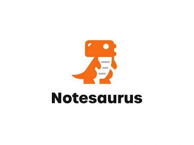 Notesaurus animal logo character creative cute logo dino dino logo dinosaur document file kreatank logo logo design mascot negative space playful t rex t rex logo trex