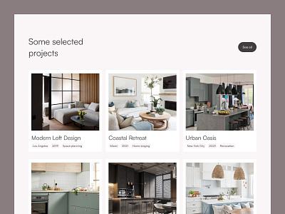 Portfolio Section for an Interior Design Agency website! 🏠✨ design portfolio design studio home interior ui interior agency website design interior design agency interior design ux interior design website minimalism minimalist design our works portfolio page portfolio section project showcase ui uiux website portfolio section work samples section