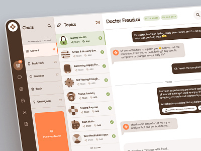 freud UI Kit: Mental Health AI App | Therapy AI Wellness Chatbot ai assistant ai chatbot app chatbot dashboard dashboard flat green health healthcare mental health mental health dashboard mindfulness dashboard minimal mood orange therapy dashboard ui ui kit virtual care dashboard wellness dashboard