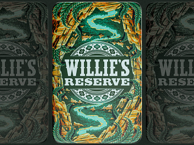 Willie's Reserve Joint Tin v3 2d cannabis canyon digital painting illustration ipad pro joint label landscape marijuana mockup package packaging pot procreate retro tin weed western willie nelson