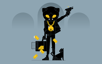cat criminal character design flat icon illustration illustrator logo ui vector waldek