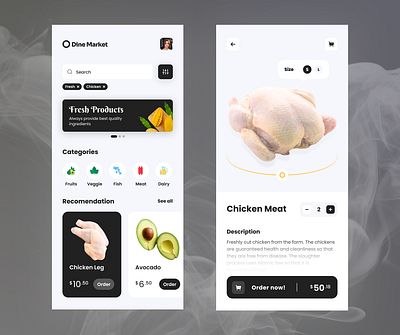 Dine Market- Healthy Food App checkout chicken chicken order description design details page food order food ordering app healthy healthy food healthy meal ui
