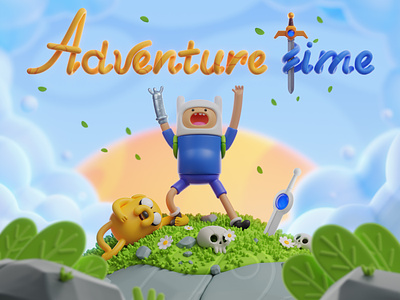 What time is it? 3d adventure time adventuretime blender cartoon character cycles finn grass illustration sword