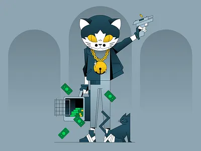 cat criminal rebound character design flat icon illustration illustrator logo ui vector waldek