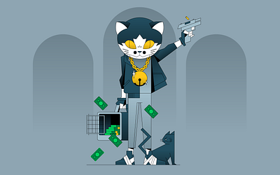 cat criminal rebound character design flat icon illustration illustrator logo ui vector waldek