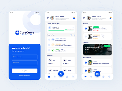 Cure Curve - Medicine & Fitness Tracking Mobile App daily goals fitness health app health overview health tracker healthcare medicine mental health mobile app reminder mobile app self care sleep tracker uiux ux design vivasoft vivasoft limited vivasoft ltd womens health