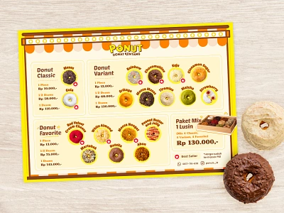 Donut Menu Poster banner branding carnival design donut doughnut dozens of donut flavor food graphic design illustration logo menu poster savoury sweet vector