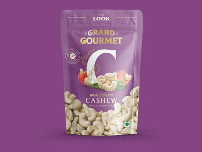 Cashew Pouch Bag bag cashew cashew fruit elegant golden label nut nuts organic packaging packaging design packing pouch pouch design premium purple royal royal violet sachet