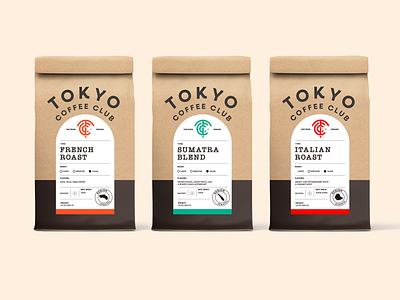 Tokyo Coffee Club badges branding coffee craft bags french identity illustration italian japan label logo monogram packaging print sticker sumatra tokyo typography