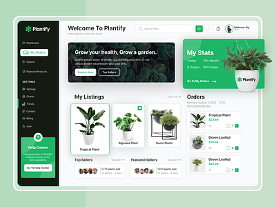 Marketplace dashboard UI Concept 3d animation branding color theory dashboard dashboard design dashboard ui figma graphic design logo motion graphics plant dashboard plant website plants app ui