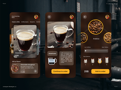 Coffee Ordering App Design americano app brown coffee design figma interaction microinteraction slides ui ux