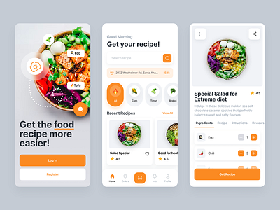 Food Recipe - Mobile App app app design clean delivery design designer food food app mobile mobile app recipe restaurants salung ui ui design ui ux vegetable