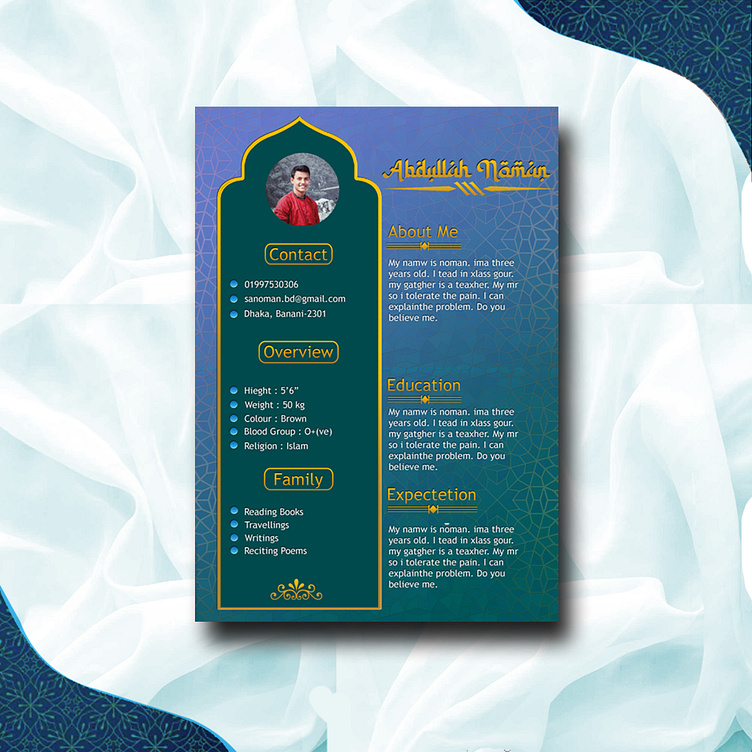 A matrimonial biodata design for marriage by Shah Abdullah Al Noman on ...