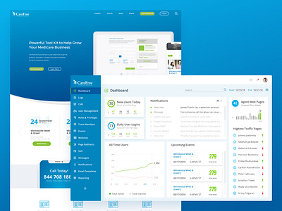 CareFree Landing Page and Agent Dashboard app application dashboard design digital graphic design healthcare landing page saas ui ux web design website