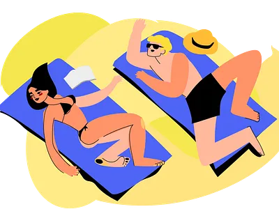 At the beach beach character design couple design friendly hello illustration love people relax summer summer love sun sunburn vector vector illustration warm
