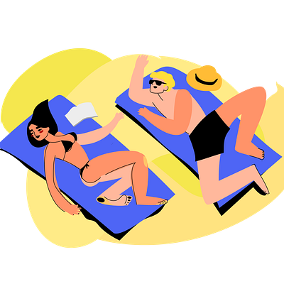 At the beach beach character design couple design friendly hello illustration love people relax summer summer love sun sunburn vector vector illustration warm