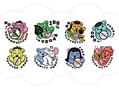 Vegan CBD Gummies vector icon designs cbd characters cruelty free gluten free gmo free gummies hemp icon icon design icon set illustration line work made with love no preservatives no synthetics outline soy free vector vegan weed