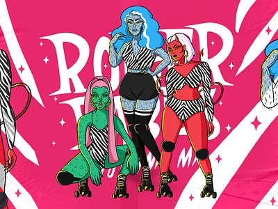 Roller Babes branding character character design classic monsters design graphic design illustration logo monsters roller derby roller skate skate