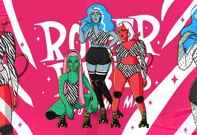 Roller Babes branding character character design classic monsters design graphic design illustration logo monsters roller derby roller skate skate