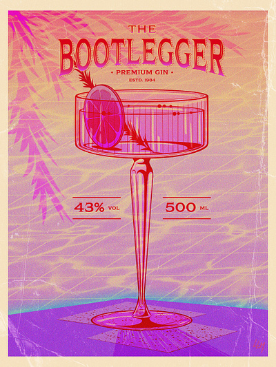 The Bootlegger artwork branding cocktail design digitalart illustration keyvisual logo poster summer sunset swimmingpool synthwave