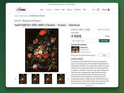 Art Torg Auction House art auction auction house bid bidding card design green money page typography ui ux web