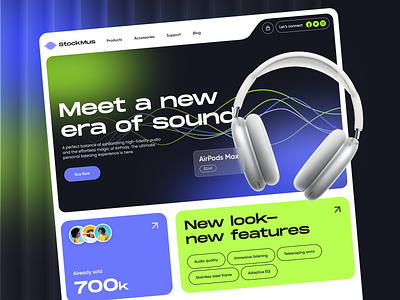 Apple AirPods Max e-commerce Landing Page airpods apple commercial design concept e commerce hero section landing page main section product page promotion ui web web design web site